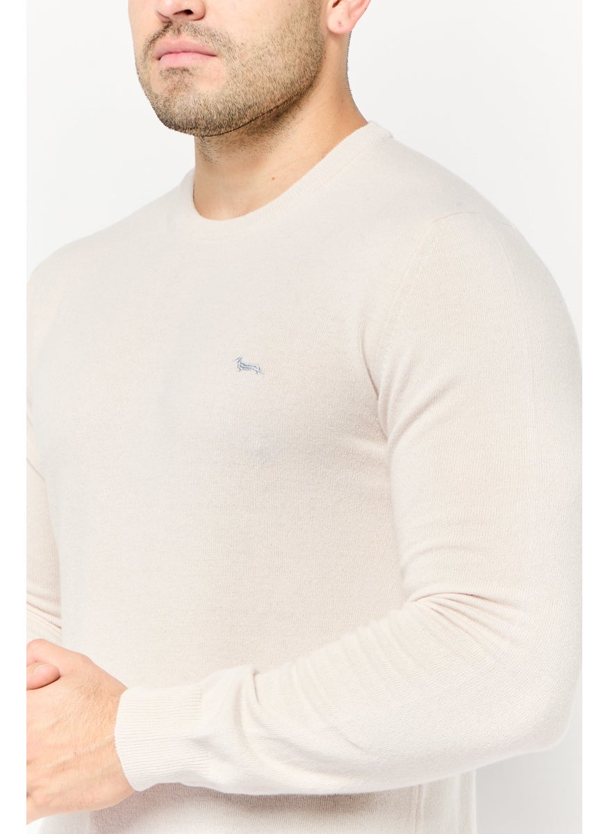 Harmont & Blaine Men Crew Neck Embroidered Logo Sweater, Cream  - Image 2