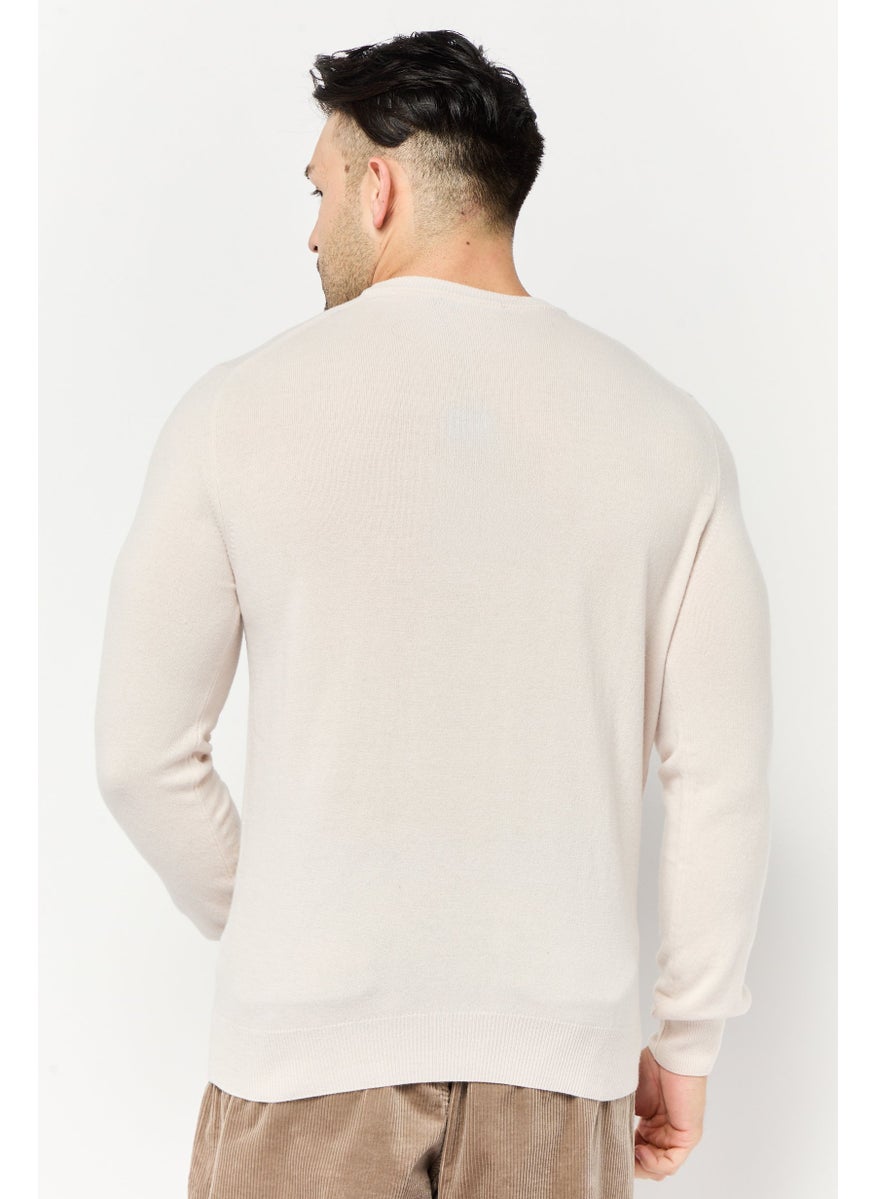 Harmont & Blaine Men Crew Neck Embroidered Logo Sweater, Cream  - Image 3