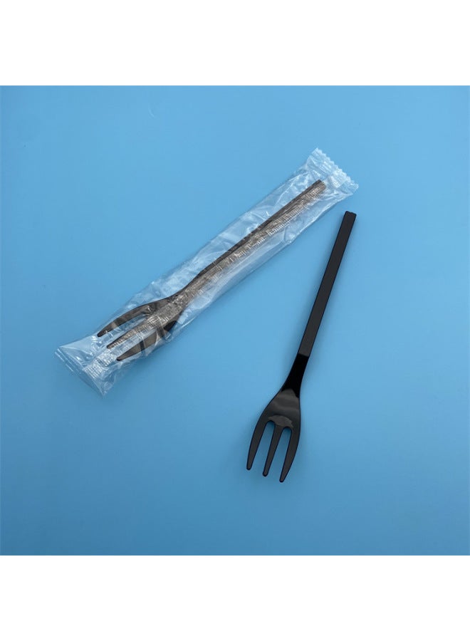 Plastic Three-tooth Fork Disposable Fork Individual Packaging Thickened Canned Fruit Fork Disposable Tableware Fork-Specifications:Bulk-Color:Black 14cm Short Handle Three Tooth Fork - Image 1