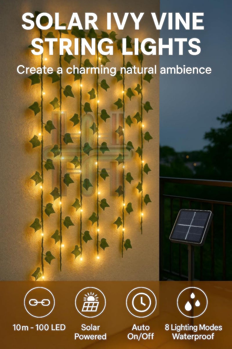 Home Icon أضواء شجرة اللبلاب الشمسية HOME ICON – 10م 100 LED أضواء زينة خارجية مع أوراق صناعية - Image 5