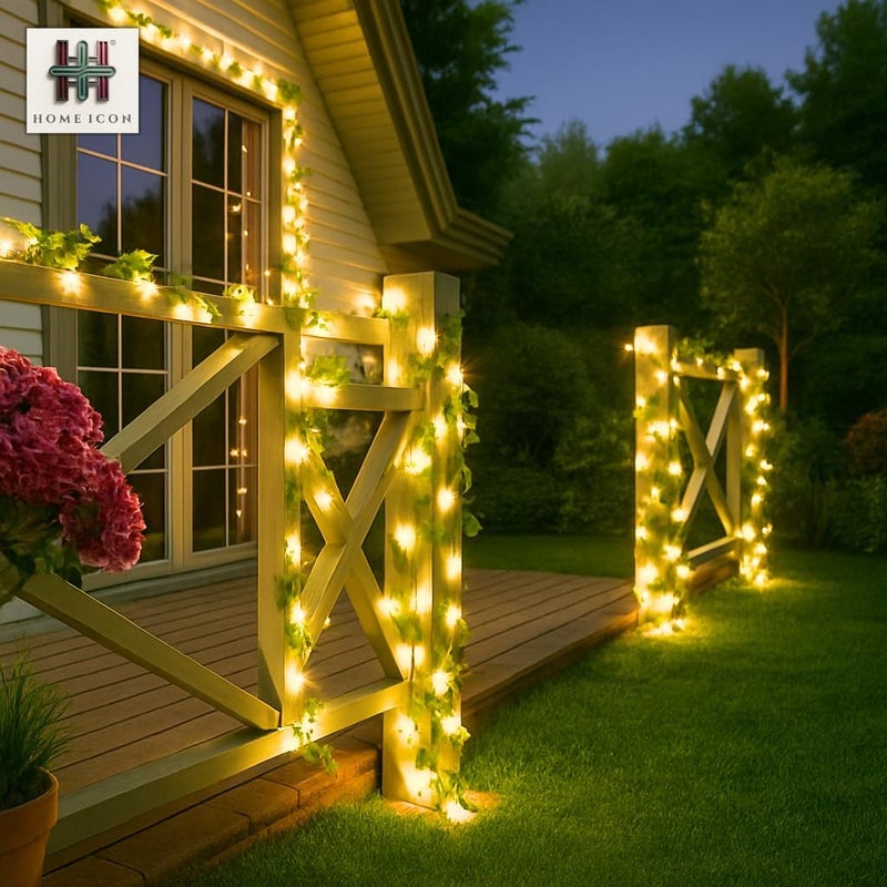 Home Icon أضواء شجرة اللبلاب الشمسية HOME ICON – 10م 100 LED أضواء زينة خارجية مع أوراق صناعية - Image 3