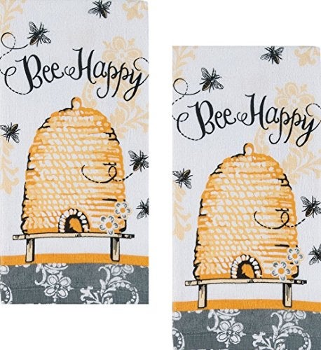Kay Dee Bee Happy Cotton Terry Kitchen Towels, Set of 2,Yellow - Image 2