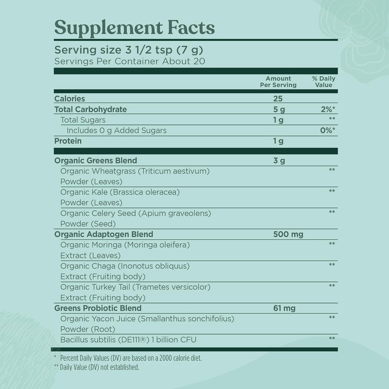 Four Sigmatic Organic Greens Powder  Greens Superfood Powder with Probiotics  Prebiotics  Super Greens with Moringa Chaga  Turkey Tail  494 oz - Image 4