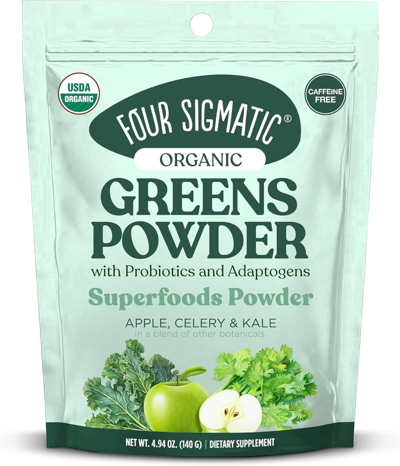 Four Sigmatic Organic Greens Powder  Greens Superfood Powder with Probiotics  Prebiotics  Super Greens with Moringa Chaga  Turkey Tail  494 oz - Image 1