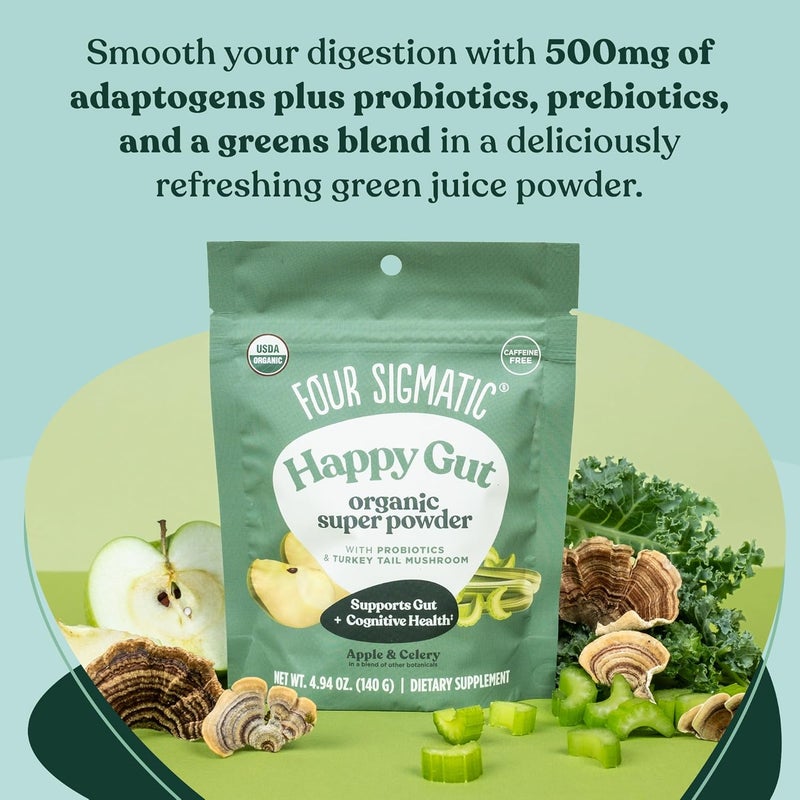 Four Sigmatic Organic Greens Powder  Greens Superfood Powder with Probiotics  Prebiotics  Super Greens with Moringa Chaga  Turkey Tail  494 oz - Image 3