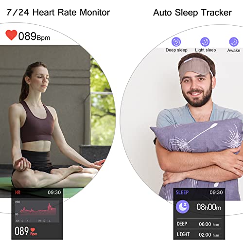 Popglory Smart Watch, Smartwatch with Blood Pressure, Blood Oxygen Monitor, Fitness Tracker with Heart Rate Monitor, Full Touch Fitness Watch for Android & iOS for Men Women (Black) - Image 3