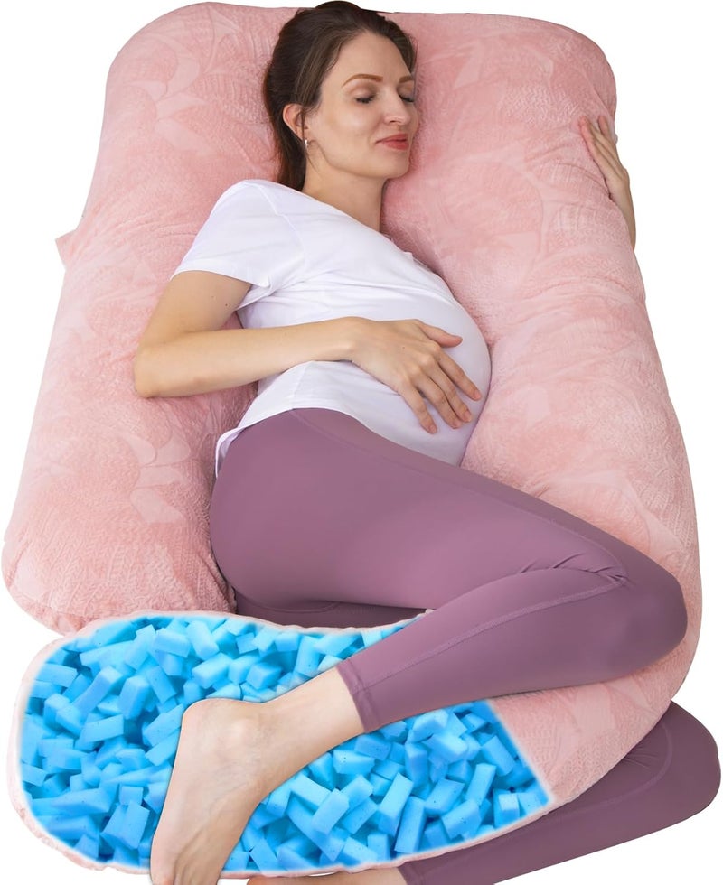 TaiBest Shredded Memory Foam Pregnancy Pillow for Sleeping, Maternity Pillow for Pregnant Women, Abdominal Support, U Shaped Full Body (Memory Foam, Pink) - Image 1