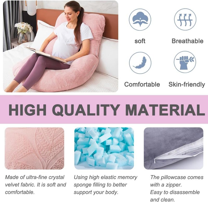 TaiBest Shredded Memory Foam Pregnancy Pillow for Sleeping, Maternity Pillow for Pregnant Women, Abdominal Support, U Shaped Full Body (Memory Foam, Pink) - Image 2