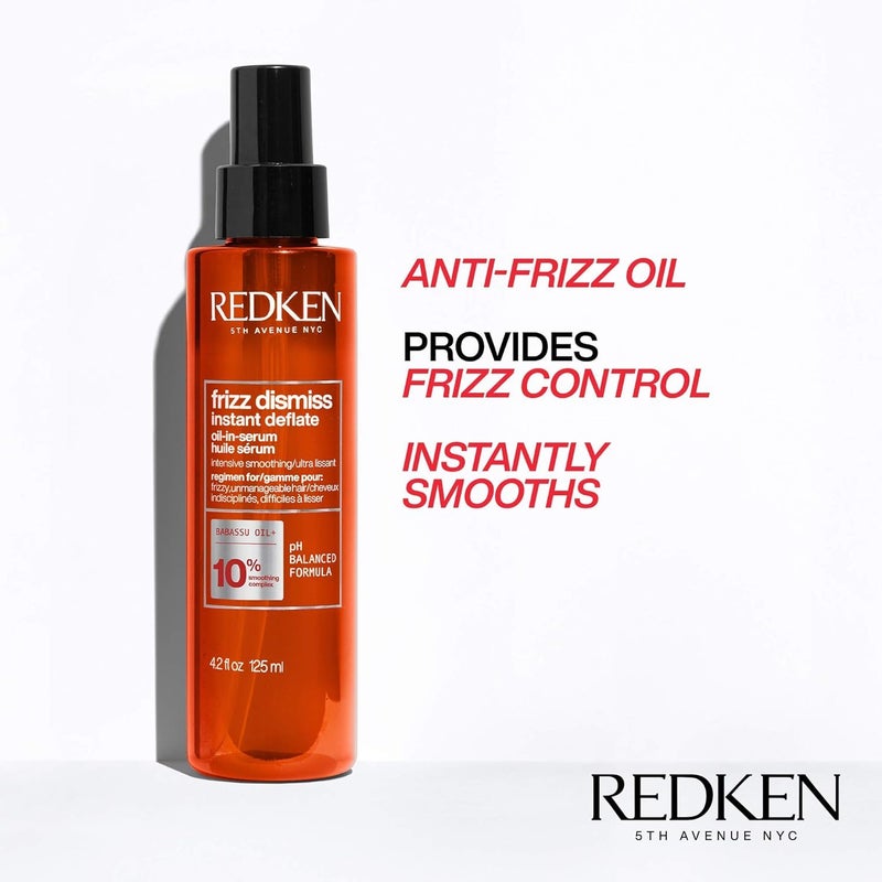 Redken Frizz Dismiss Instant Deflate Oil-In-Serum For Frizzy Hair - Enhances Smoothness and Shine With Babassu Oil, Sulfate-Free - Image 3