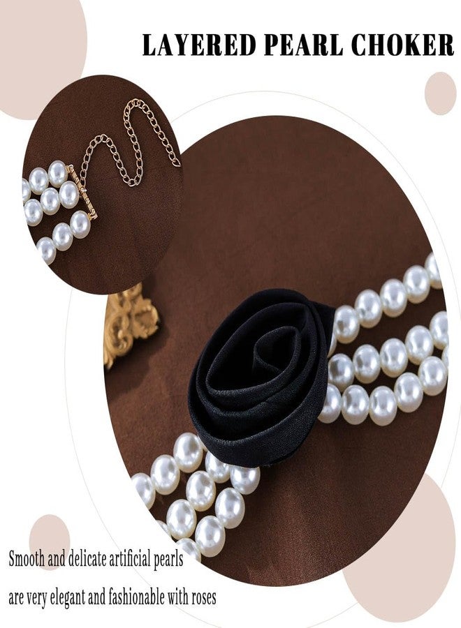 Gangel Flower Pearl Necklace Choker Layered Pearl Necklaces Vintage Faux Pearls Necklace Wedding Prom Jewelry Choker Necklace for Women (Black) - Image 4
