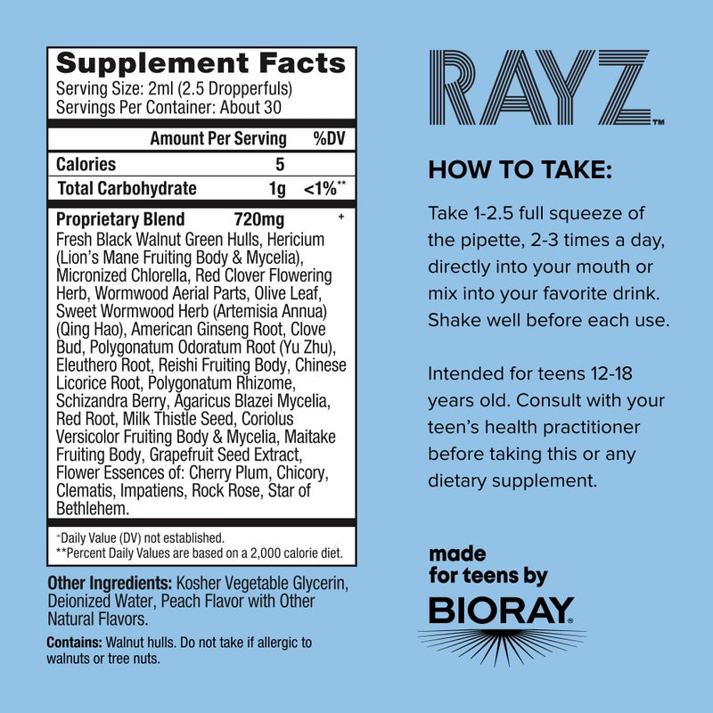 BIORAY RAYZ Life is Peachy, Peach Flavor - 2 fl oz - for Teens 12-18 Years Old - Image 2