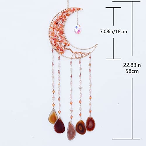 Dreamsum Agate Moon Dream Catchers with Crystal 7 Chakra Gemstone Dream Catchers Color Natural Gem Agate Wall Hangings Room Garden Dreamcatchers Decor (Orange) - Image 3