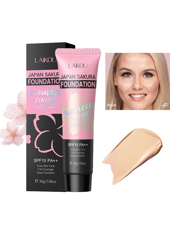 Laikou Sakura Foundation- Matte Liquid Concealer Foundation Flawless Soft Long Lasting Foundation Makeup Waterproof Full Coverage Face Makeup Strong Concealer Foundation For Oily Acne Skin #240 - Image 1