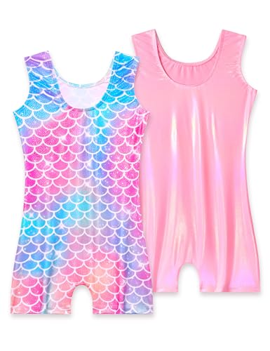 Nokecina Girls Gymnastics Leotards 2 Packs Size 6-7 Years Old Pink Purple Stretchy Kids Biketards - Image 2