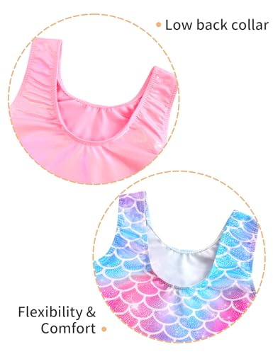 Nokecina Girls Gymnastics Leotards 2 Packs Size 6-7 Years Old Pink Purple Stretchy Kids Biketards - Image 4