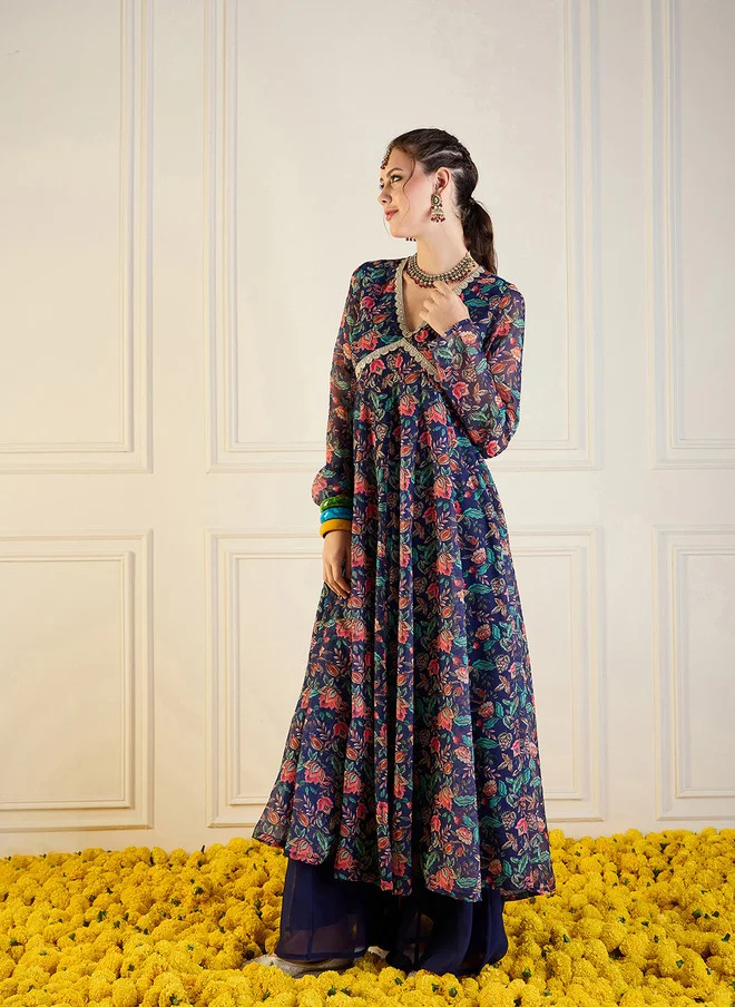 SASSAFRAS  Floral Printed Georgette Anarkali Kurta for Women  | Best Price UAE