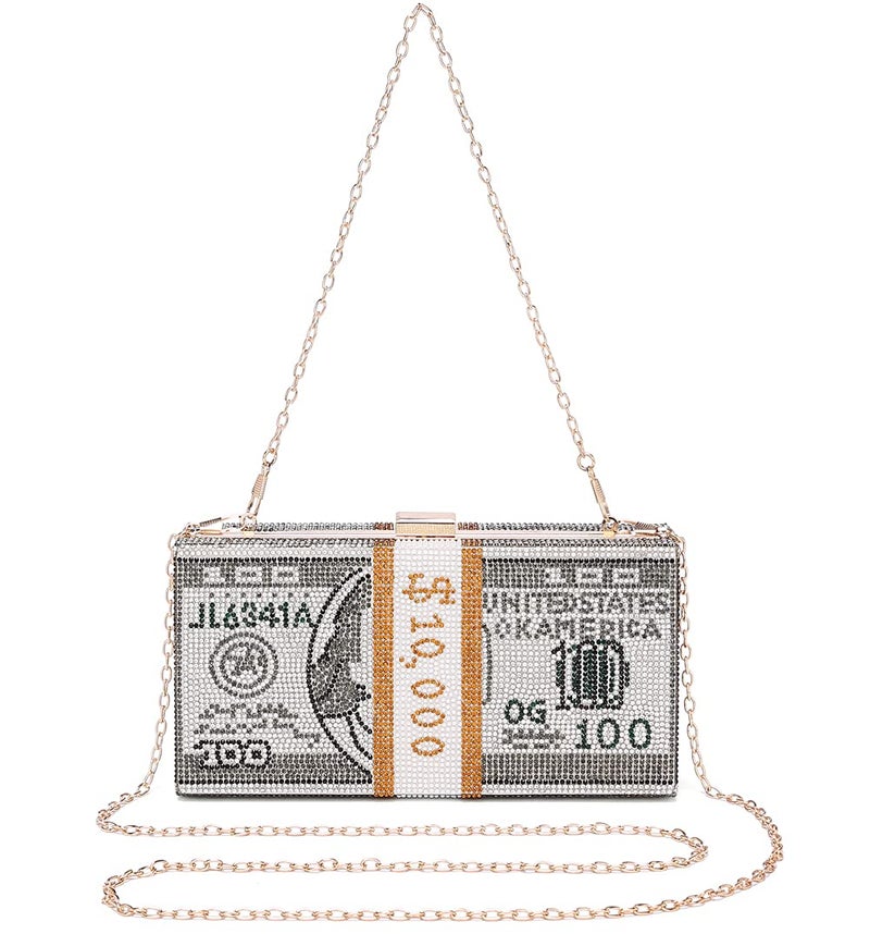 Covelin Dollar Clutch Purse for Women from, Rhinestone Evening Handbag Money Bag Grey - Image 3