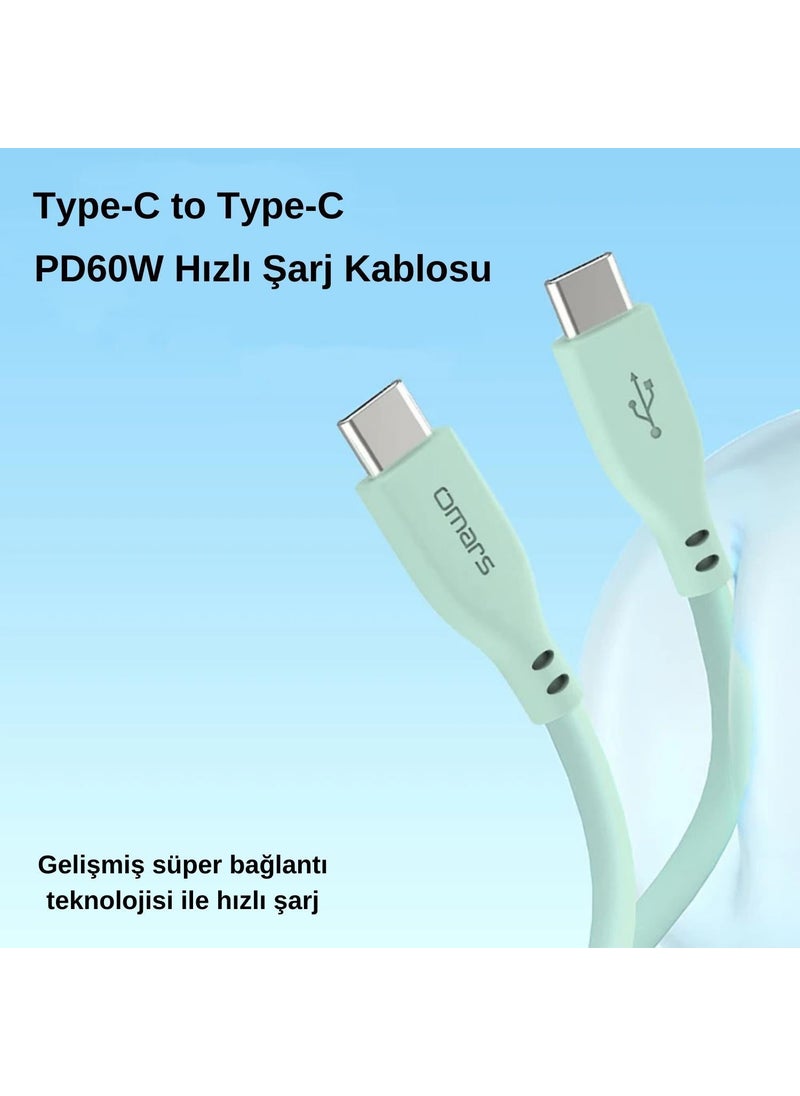 omars - Type-C To Type-C Silicon Pd Fast Charging Cable Green - Image 1