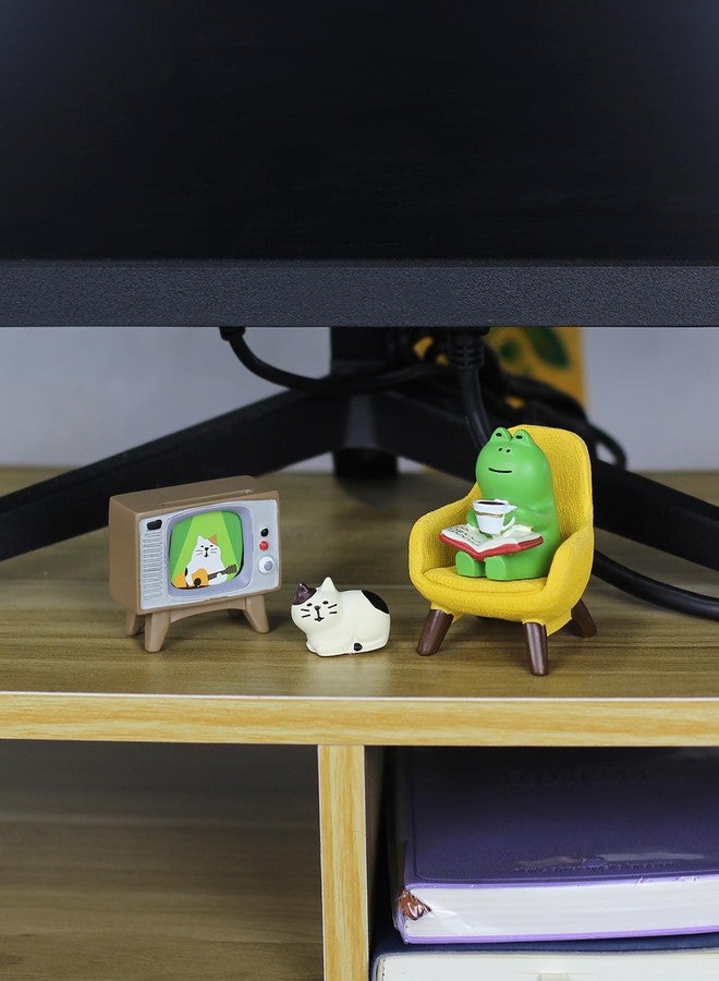 Mevodeata Cute Mini Frog and Cat Figurine with Small Sofa and TV Resin Figure for Office Home Decor Perfect Cute Frog Gift and Cat Gift - Image 3