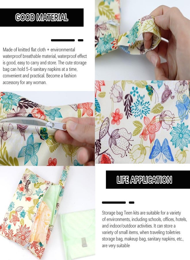 UPIQNG Sanitary Napkin Storage Bag Menstrual Pads Holder Portable Mini Storage Pouch with Zipper for Women Girls (Flowers) - Image 3