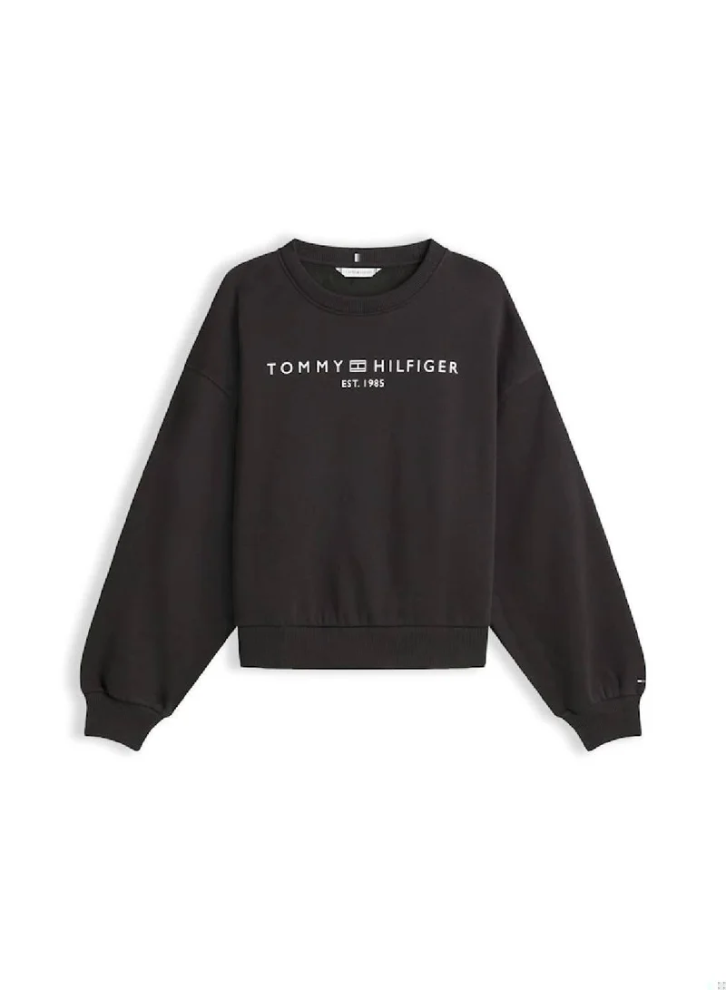 Tommy Hilfiger Black Flex Fleece Relaxed Crew Neck Sweatshirt for Women | Best Price UAE