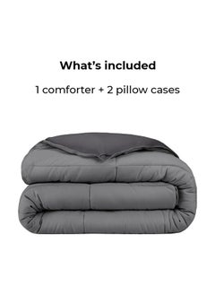 Home of linens 3Pcs Reversible Heavy Comforter Set - 3.6Kgs - Down Alternative Filling - (For Matress 160cm/180cm) - Size (230cm x 240cm) + 2 Pillow Case Covers (50cm x 70cm) - Dark Grey x Grey  - Image 4