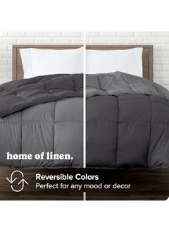Home of linens 3Pcs Reversible Heavy Comforter Set - 3.6Kgs - Down Alternative Filling - (For Matress 160cm/180cm) - Size (230cm x 240cm) + 2 Pillow Case Covers (50cm x 70cm) - Dark Grey x Grey  - Image 3