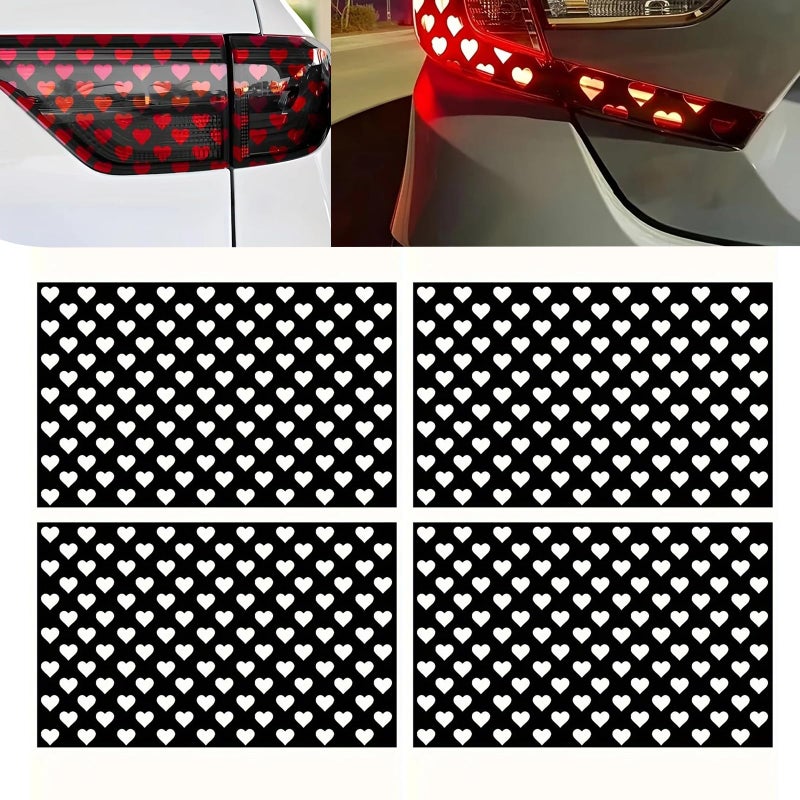 Hugwits 4 PCS Car Heart Pattern Taillight Stickers SelfAdhesive Automotive Rear Lamp Decals Cuttable Taillight Tint Film Sheet Universal for Most Cars Black - Image 3