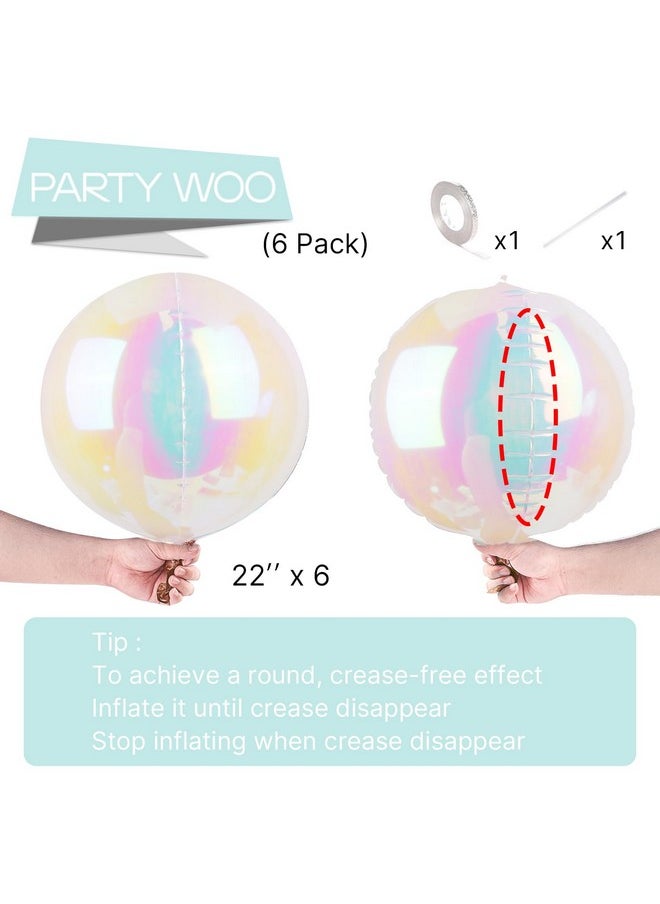 PartyWoo Foil Iridescent Balloons, 6 Pcs 22 Inch Round Foil Balloons, Giant 4D Foil Balloons And Ribbon, Large Mylar Balloons, Balloons For Birthday Decorations, Wedding Decorations, Party Decorations  - Image 4