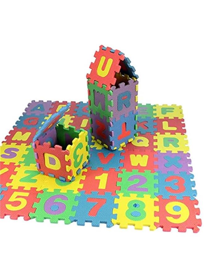 Kids Foam Puzzle Mat,EVA Floor Tiles with Alphabet and Numbers,(36 Set) 5x5cm Interlocking Alphabet and Numbers Floor Puzzle Colorful Tiles,Reusable,Easy to Clean(Combined Size 11.811.8) - Image 1