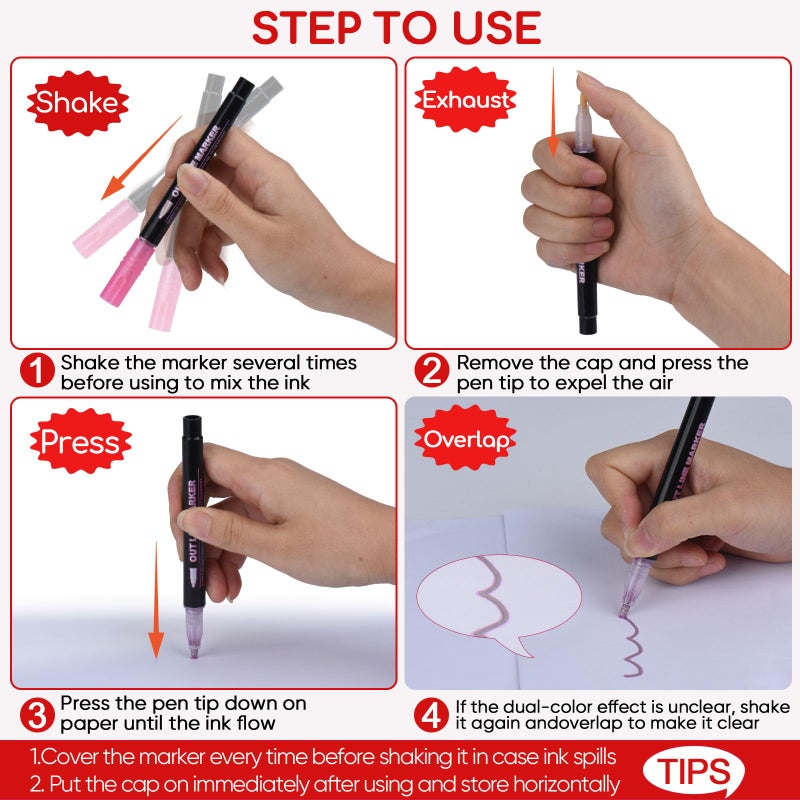 OLINGYOU 24 Pack Double Line Outline Markers, Squiggles Shimmer Markers Set, Self Outline Metallic Glitter Marker Pens for Christmas,Art, Drawing, Writing, Greeting Cards, DIY, Scrapbook, Easter Eggs - Image 5