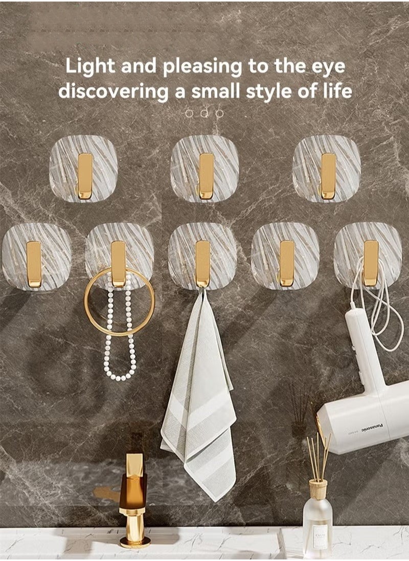 MIXDE 8 Pcs Multipurpose Acrylic Wall Storage Hook Decorative Gold Hook Strong Adhesive Wall Hooks  - Image 1