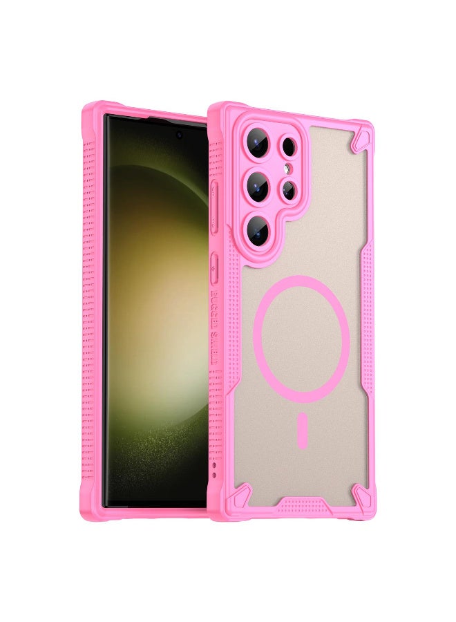 Cover For Samsung Galaxy S23 Ultra Armor Glaze MagSafe Magnetic Phone Case Raised edges around the screen and camera lens help prevent scratches - Pink - Image 1