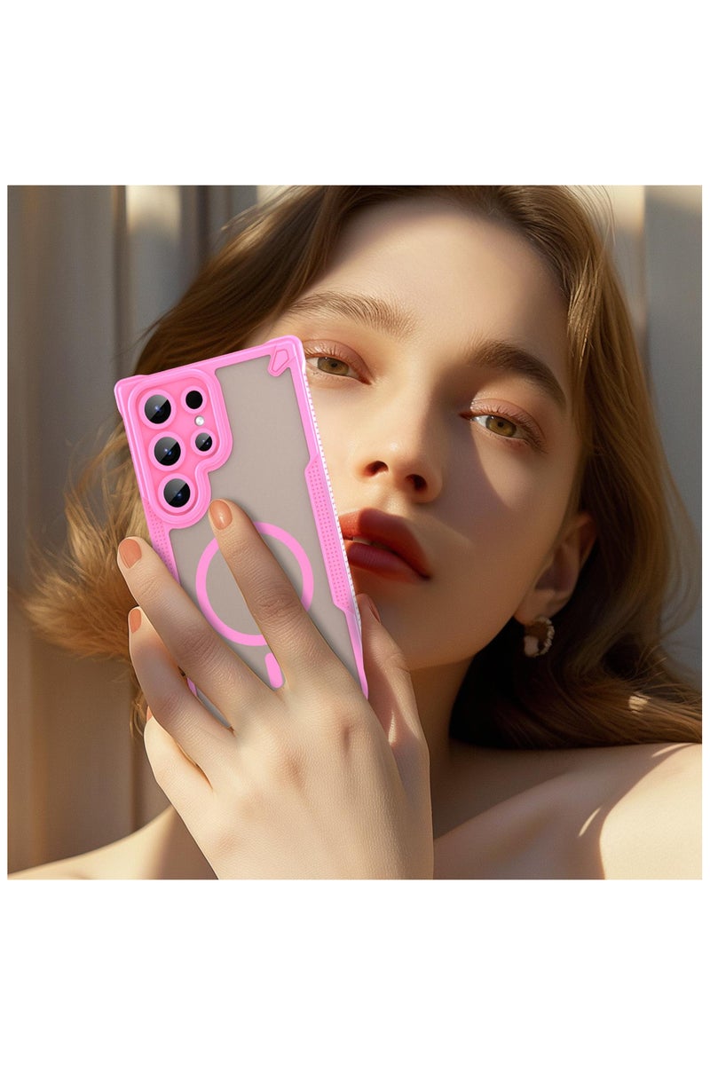 Cover For Samsung Galaxy S23 Ultra Armor Glaze MagSafe Magnetic Phone Case Raised edges around the screen and camera lens help prevent scratches - Pink - Image 2