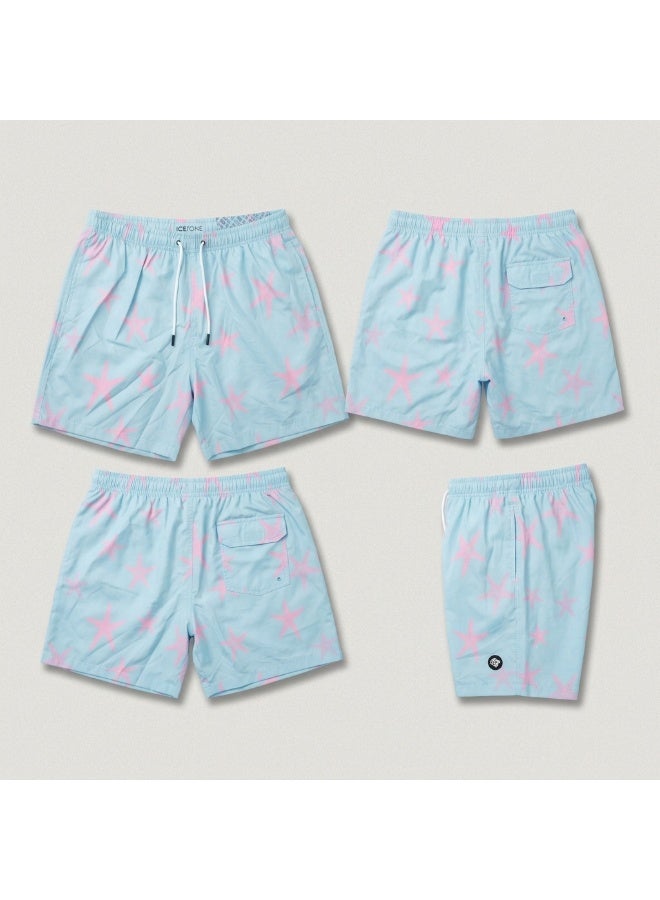 IceZone Men's Quick Dry Swim Trunks with Starfish Blush Mint Print and Mesh Liner - Image 3