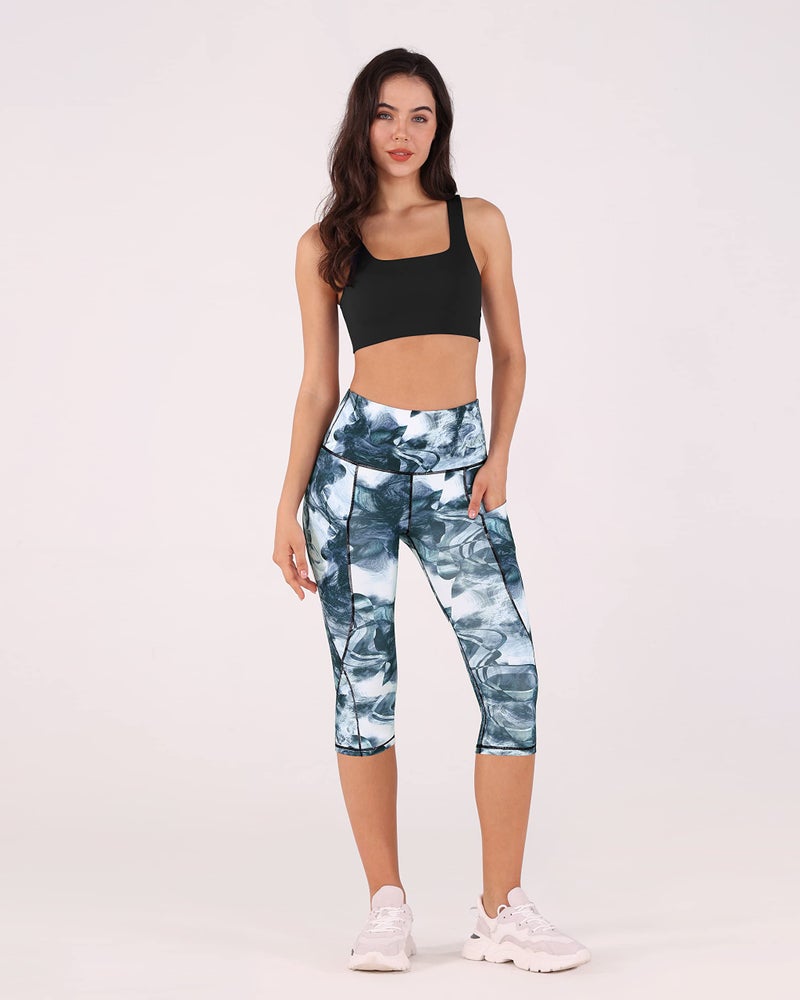 ODODOS Women's High Waisted Pattern Yoga Capri Leggings with Pockets, Tummy Control Non See Through Sports Athletic Workout Running Capris, CrosstalkNavy, XX-Large - Image 5