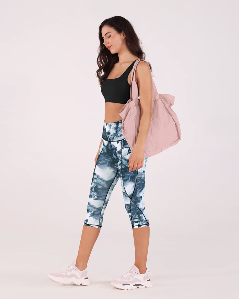 ODODOS Women's High Waisted Pattern Yoga Capri Leggings with Pockets, Tummy Control Non See Through Sports Athletic Workout Running Capris, CrosstalkNavy, XX-Large - Image 4