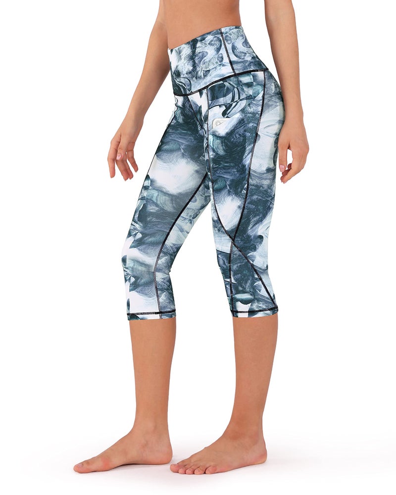 ODODOS Women's High Waisted Pattern Yoga Capri Leggings with Pockets, Tummy Control Non See Through Sports Athletic Workout Running Capris, CrosstalkNavy, XX-Large - Image 2