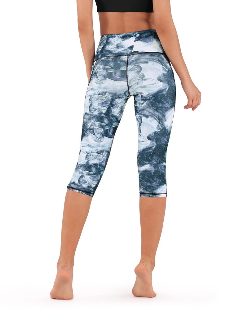 ODODOS Women's High Waisted Pattern Yoga Capri Leggings with Pockets, Tummy Control Non See Through Sports Athletic Workout Running Capris, CrosstalkNavy, XX-Large - Image 3