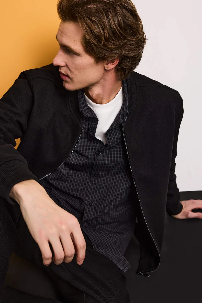 ديفاكتو Regular Fit College Collar Lined Bomber Cachet Jacket