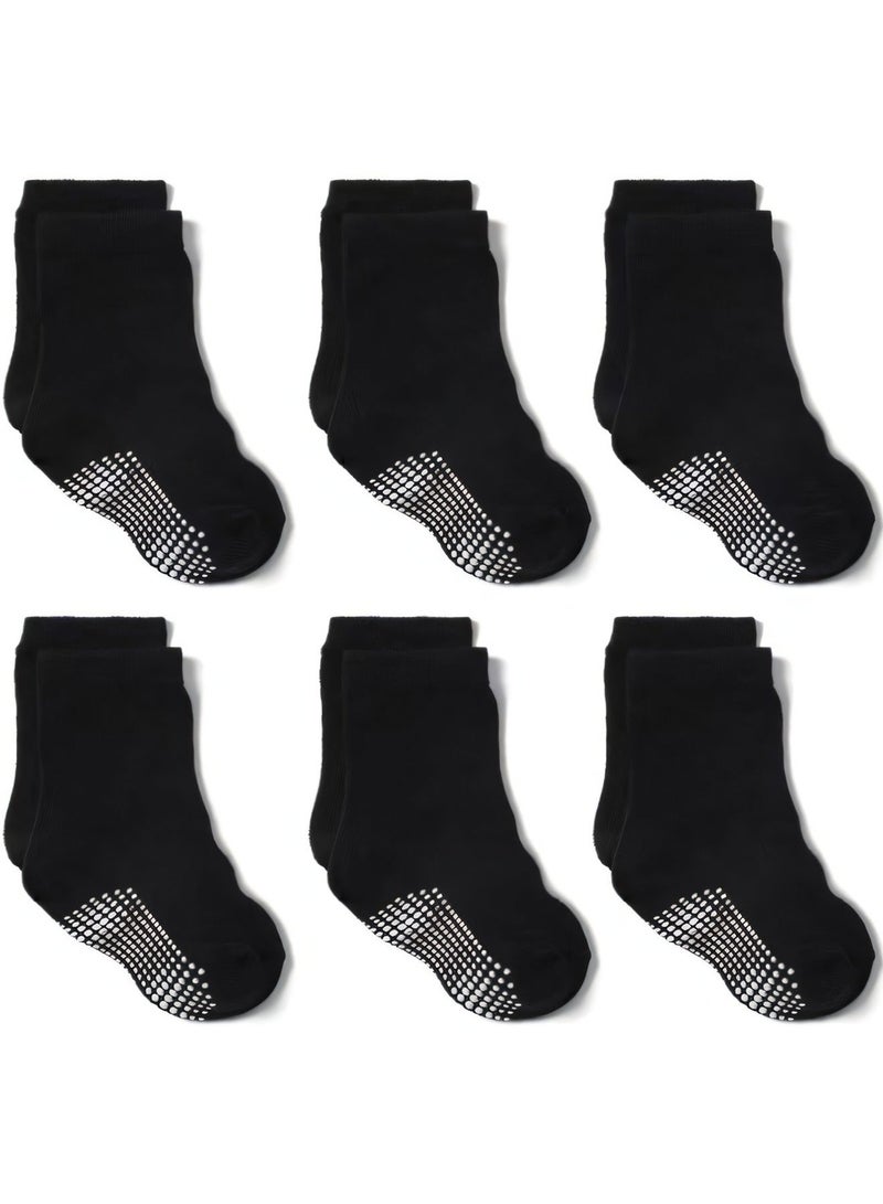 6 Pairs Of Cotton Non-Slip Striped Baby Socks for Boys Girls Socks Black  - Image 1