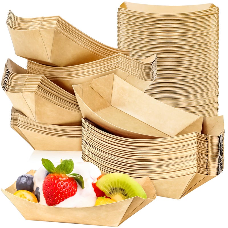 MotBach 80 Pack 1/2Lb Paper Food Boat Trays Disposable Small Paper Boats Plates Containers, 0.5Lb Mini Kraft Food Serving Boat Tray Bowl for Snack Dessert Popcorn Sauce BBQ Fries Taco Nacho - Image 1