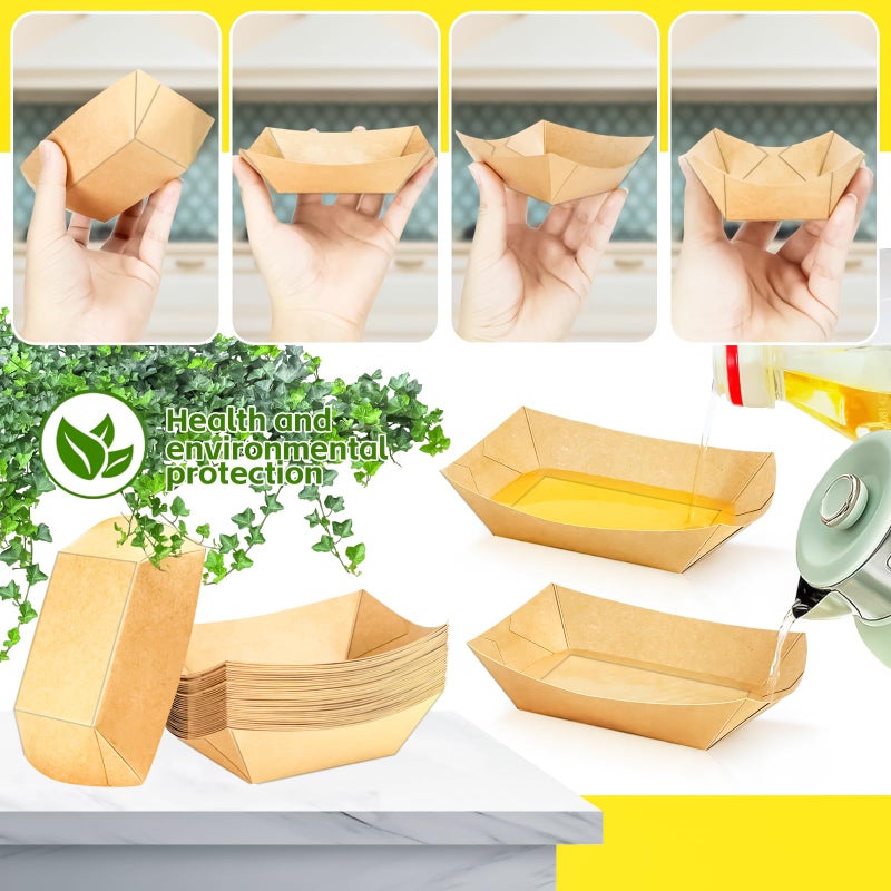 MotBach 80 Pack 1/2Lb Paper Food Boat Trays Disposable Small Paper Boats Plates Containers, 0.5Lb Mini Kraft Food Serving Boat Tray Bowl for Snack Dessert Popcorn Sauce BBQ Fries Taco Nacho - Image 4