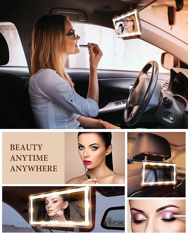 Feisate LED Car Mirror with Three Lighting Modes - Car Makeup Mirror - White - Image 3