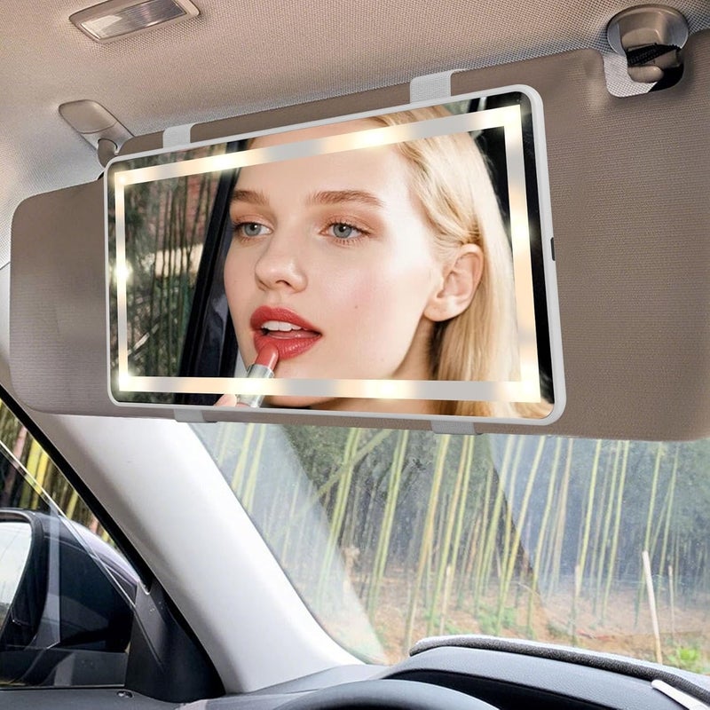 Feisate LED Car Mirror with Three Lighting Modes - Car Makeup Mirror - White - Image 1