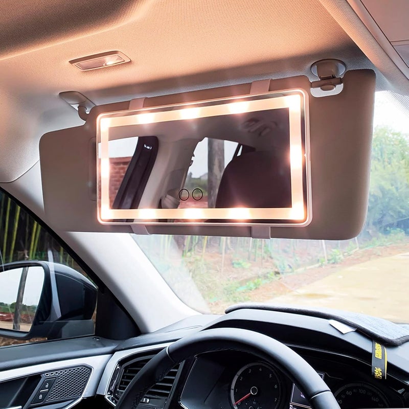 Feisate LED Car Mirror with Three Lighting Modes - Car Makeup Mirror - White - Image 2