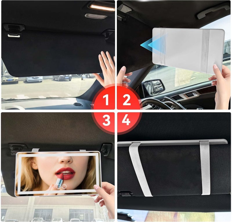 Feisate LED Car Mirror with Three Lighting Modes - Car Makeup Mirror - White - Image 4