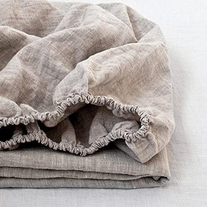 100 LINEN FITTED SHEET STONE WASHED SOLID COLOR 1 PIECE 14 INCH DEEP POCKET MATTRESS COVER SOFT NATURAL BREATHABLE FARMHOUSE LINEN KING SIZE