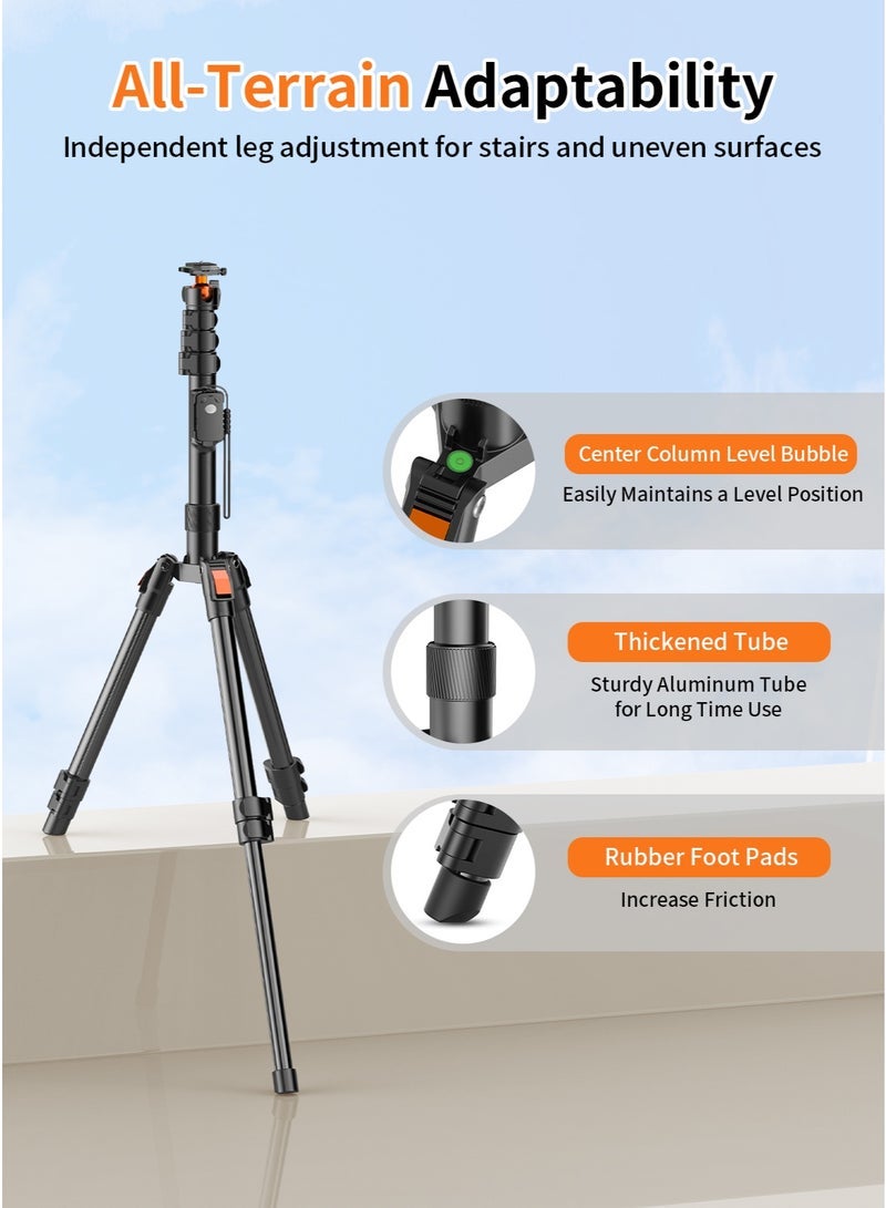TONEOF 191cm Camera Tripod Stand with Adjustable Ball Head, with 10m Remote Control and Cell Phone Clamp, Removable Tripod Base, Multifunctional Camera Tripod and Monopod for Camera, Smartphone, Projector and Ring Light - Image 5