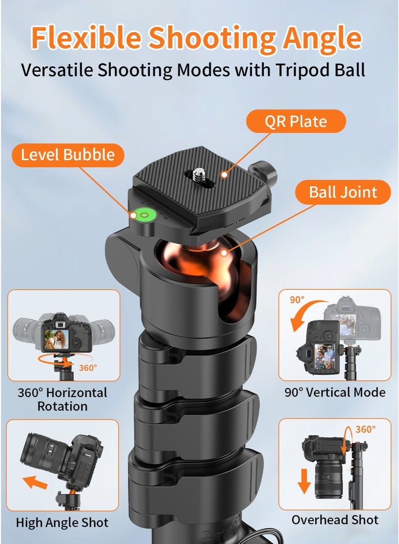 TONEOF 191cm Camera Tripod Stand with Adjustable Ball Head, with 10m Remote Control and Cell Phone Clamp, Removable Tripod Base, Multifunctional Camera Tripod and Monopod for Camera, Smartphone, Projector and Ring Light - Image 4